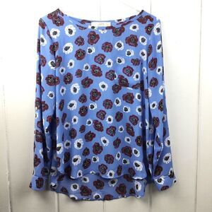 ‎LOFT Baby Blue Floral Button Cuff Blouse - MP